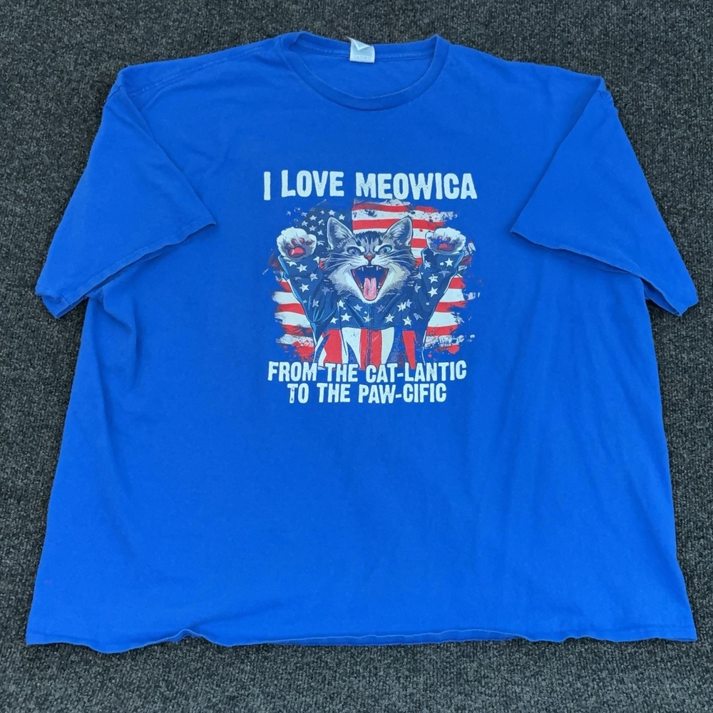 Delta Shirt Mens 4XL Blue I Love Meowica Cat Funny Patriotic Graphic T Shirt